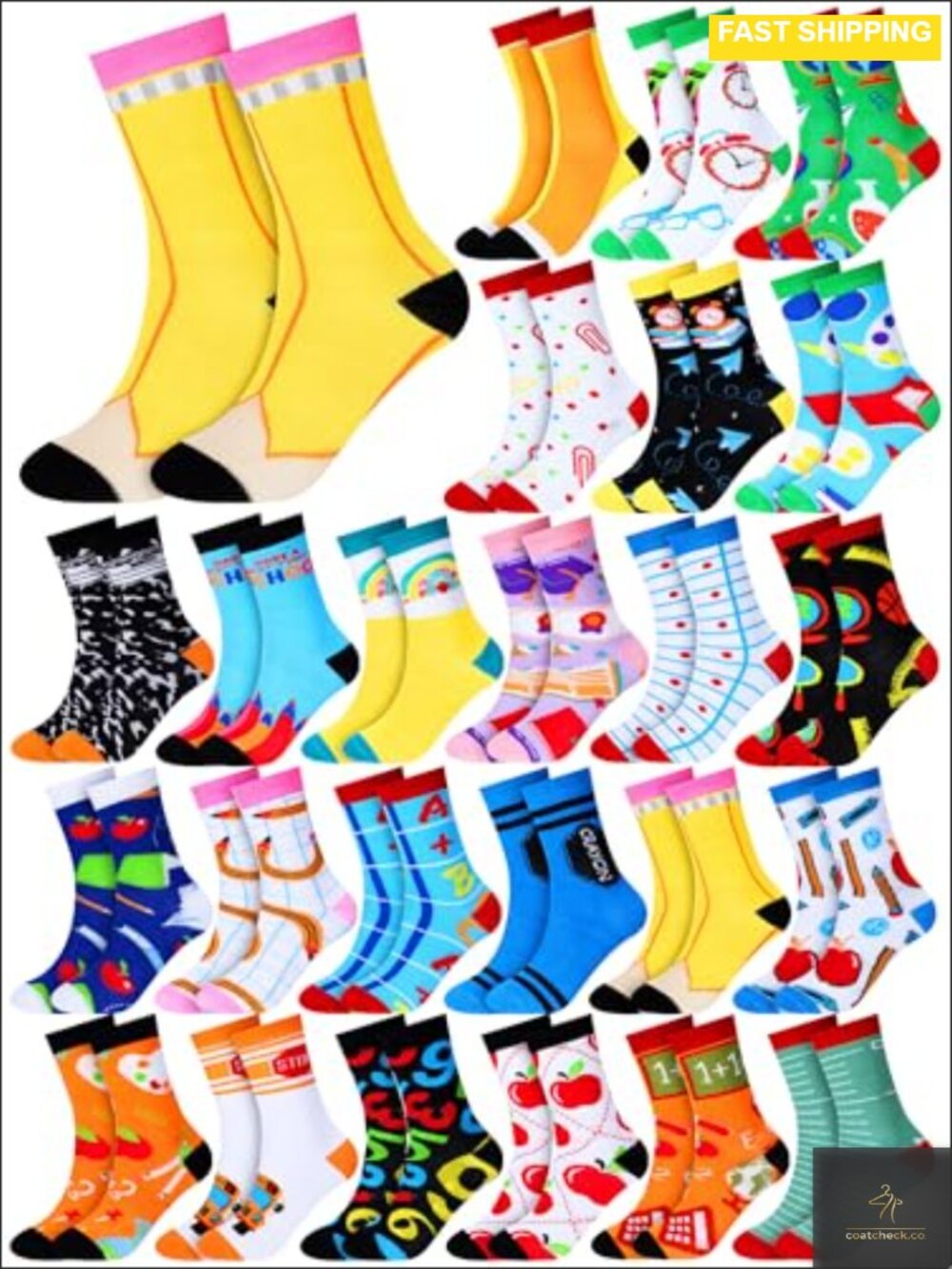 24 Pairs Back to School Novelty Socks Teacher Appreciation Gift
